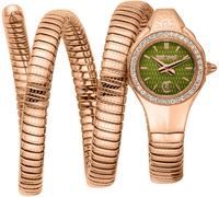Quarzuhr JUST CAVALLI TIME "Signature Snake", rosa (roségoldfarben, oliv), Armbanduhren, Damen, Quarzuhr, Armbanduhr, Damenuhr, Edelstahlarmband, analog, Kristallsteine (77048220-0) roségoldfarben, ol