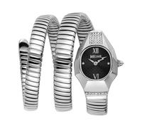 Quarzuhr JUST CAVALLI TIME "Signature Snake", silber (silberfarben, schwarz), Armbanduhren, Damen, Quarzuhr, Armbanduhr, Damenuhr, Edelstahlarmband, analog, Kristallsteine (17922034-0) silberfarben, s