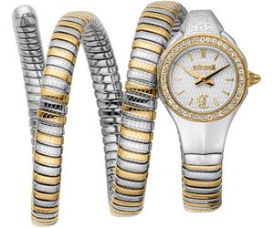 Quarzuhr JUST CAVALLI TIME "Signature Snake", silber (silbergoldfarben, silberfarben), Armbanduhren, Damen, Quarzuhr, Armbanduhr, Damenuhr, Edelstahlarmband, analog, Kristallsteine (98423467-0) silber