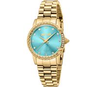 Quarzuhr JUST CAVALLI TIME "Snake", gold (goldfarben, hellblau), Armbanduhren, Damen, Quarzuhr, Armbanduhr,Damenuhr,Edelstahlband,Perlmutt-Zifferblatt,Kristallsteine (62857649-0) goldfarben, hellblau