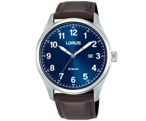 Quarzuhr LORUS, braun (braun, blau), Armbanduhren, Herren, Quarzuhr, Armbanduhr, Herrenuhr, Lederarmband, analog, Tag (51227342-0) braun, blau