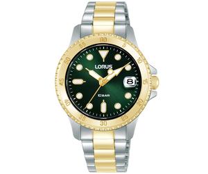 Quarzuhr LORUS "Sports Quarz", gold (silberfarben, grün), Armbanduhren, Damen, Quarzuhr, Armbanduhr, Damenuhr, Edelstahlarmband, analog, Tag (76735561-0) silberfarben, grün