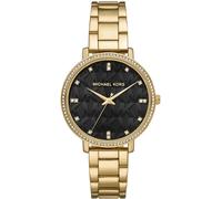 Quarzuhr MICHAEL KORS "PYPER", gold (gelbgoldfarben, schwarz), Armbanduhren, Damen, Quarzuhr, Armbanduhr, Damenuhr, Edelstahlarmband, analog, Glassteine (15222036-0) gelbgoldfarben, schwarz