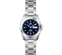Quarzuhr mit Tag/Datum, satiniertes/poliertes Edelstahlgehäuse und -gliederband, blaues Zifferblatt mit silbernen Indices, Saphirglas, wasserdicht bis 10 atm, 27 mm Durchmesser, Modell Sport 7992-4