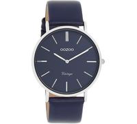 Oozoo Vintage Damen Uhr dunkelblau/Silber - Armbanduhr Damen mit 20mm Lederarmband - Analog Damenuhr in rund C20328