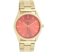 Quarzuhr OOZOO, gold (goldfarben, rot), Armbanduhren, Damen, Quarzuhr, Armbanduhr, Damenuhr, Herrenuhr, Edelstahlarmband, analog (46366100-0) goldfarben, rot