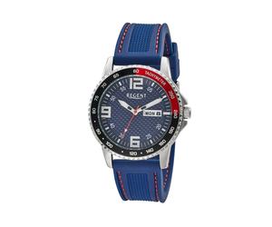 Quarzuhr REGENT, blau, rot, Armbanduhren, Herren, Quarzuhr, Armbanduhr, Herrenuhr, Silikonarmband, analog, Wochentag, Tag (36946828-0) blau, rot
