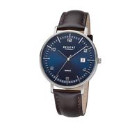 Quarzuhr REGENT, dunkelbraun, blau, Armbanduhren, Herren, Quarzuhr, Armbanduhr, Herrenuhr, Lederarmband, analog, Tag (33145721-0) dunkelbraun, blau