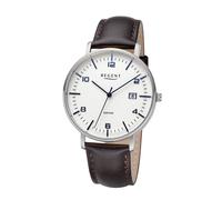 Quarzuhr REGENT, dunkelbraun, weiß, Armbanduhren, Herren, Quarzuhr, Armbanduhr, Herrenuhr, Lederarmband, analog, Tag (67079237-0) dunkelbraun, weiß