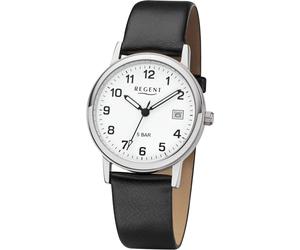 Quarzuhr REGENT "F791 - 15954019", schwarz, Armbanduhren, Damen, Quarzuhr, Armbanduhr, Damenuhr, Datum, Leuchtzeiger, Lederarmband (34119548-0) schwarz