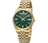 Quarzuhr REGENT, gold (goldfarben, grün), Armbanduhren, Kinder, Quarzuhr, Armbanduhr, Herrenuhr, Edelstahlarmband, analog, Tag, Wochentag (44138164-0) goldfarben, grün