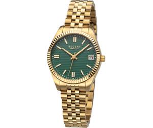 Quarzuhr REGENT, goldfarben, grün, Armbanduhren, Damen, Quarzuhr, Armbanduhr, Damenuhr, Edelstahlarmband, 10 bar wasserdicht, Tag (24705031-0) goldfarben, grün