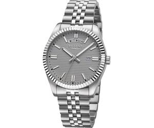 Quarzuhr REGENT, grau (edelstahlfarben, grau), Armbanduhren, Herren, Quarzuhr, Armbanduhr, Herrenuhr, Edelstahlarmband, analog, Tag, Wochentag (95596845-0)