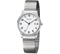 Quarzuhr REGENT, grau (edelstahlfarben, weiß), Armbanduhren, Damen, Quarzuhr, Armbanduhr, Herrenuhr, Damenuhr, Datum, Flexband, Zugband (64151318-0) edelstahlfarben, weiß