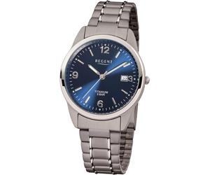 Quarzuhr REGENT, grau (titansilberfarben, blau), Armbanduhren, Damen, Quarzuhr, Armbanduhr, Herrenuhr,Damenuhr, Titanarmband, Datum (87998855-0) titansilberfarben, blau