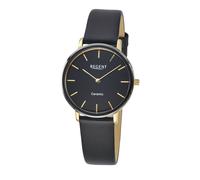 Regent Damenuhr F1586 – Quarz, Edelstahl/Keramik, Lederarmband, Ø 34 mm, schwarz