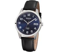Quarzuhr REGENT, schwarz (schwarz, dunkelblau), Armbanduhren, Herren, Quarzuhr, Armbanduhr, Herrenuhr, Damenuhr,Datum,Leuchtzeiger, Lederarmband,Titan (47873067-0)