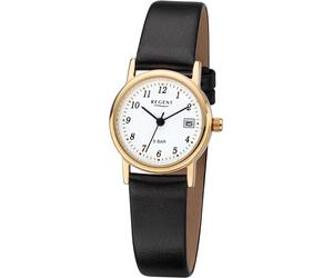 Quarzuhr REGENT, schwarz (schwarz, goldfarben), Armbanduhren, Damen, Quarzuhr, Armbanduhr, Damenuhr, Datum, Lederarmband, analog, Ø ca. 25mm (52184169-0) schwarz, goldfarben