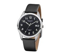 Quarzuhr REGENT, schwarz (schwarz, schwarz), Armbanduhren, Herren, Quarzuhr, Armbanduhr, Herrenuhr, Lederarmband, analog, Tag (58307108-0)