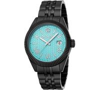 Quarzuhr ROBERTO CAVALLI "Uomo Classico III", schwarz (schwarz, hellblau), Armbanduhren, Herren, Quarzuhr, Armbanduhr, Herrenuhr, Edelstahlarmband, analog, Tag (44871029-0) schwarz, hellblau