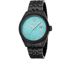 Quarzuhr ROBERTO CAVALLI "Uomo Classico III", schwarz (schwarz, hellblau), Armbanduhren, Herren, Quarzuhr, Armbanduhr, Herrenuhr, Edelstahlarmband, analog, Tag (44871029-0) schwarz, hellblau