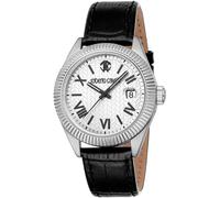 Quarzuhr ROBERTO CAVALLI "Uomo Classico III", schwarz (schwarz, silberfarben), Armbanduhren, Damen, Quarzuhr, Armbanduhr, Herrenuhr, Lederarmband, analog, Tag (43032325-0) schwarz, silberfarben