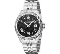 Quarzuhr ROBERTO CAVALLI "Uomo Classico III", silber (silberfarben, schwarz), Armbanduhren, Herren, Quarzuhr, Armbanduhr, Herrenuhr, Edelstahlarmband, analog, Tag (10054441-0) silberfarben, schwarz