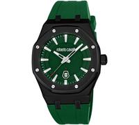 Quarzuhr ROBERTO CAVALLI "Uomo Ottagono", grün (dunkelgrün, dunkelgrün), Armbanduhren, Kinder, Quarzuhr, Armbanduhr, Herrenuhr, Silikonarmband, analog, Tag (41418466-0) dunkelgrün, dunkelgrün