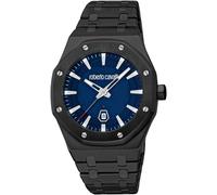 Quarzuhr ROBERTO CAVALLI "Uomo Ottagono", schwarz (schwarz, dunkelblau), Armbanduhren, Kinder, Quarzuhr, Armbanduhr, Herrenuhr, Edelstahlarmband, analog, Tag (38773869-0) schwarz, dunkelblau