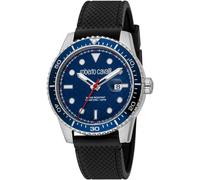 Quarzuhr ROBERTO CAVALLI "Uomo Trend II", schwarz (schwarz, dunkelblau), Armbanduhren, Damen, Quarzuhr, Armbanduhr, Herrenuhr, Silikonarmband, analog, Tag (26234569-0) schwarz, dunkelblau