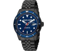 Quarzuhr ROBERTO CAVALLI "Uomo Trend II", schwarz (schwarz, dunkelblau), Armbanduhren, Kinder, Quarzuhr, Armbanduhr, Herrenuhr, Edelstahlarmband, analog, Tag (50554140-0) schwarz, dunkelblau
