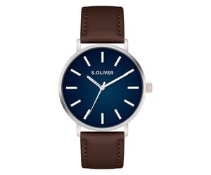 Quarzuhr S.OLIVER "Basic Leather", schwarz, blau, Armbanduhren, Herren, Quarzuhr, Armbanduhr, Herrenuhr, analog (90737742-0) schwarz, blau