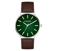 Quarzuhr S.OLIVER "Basic Leather", schwarz, grün, Armbanduhren, Herren, Quarzuhr, Armbanduhr, Herrenuhr, analog (99147430-0) schwarz, grün