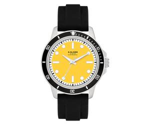 Quarzuhr S.OLIVER "Elegant Silicone", gelb (schwarz, gelb), Armbanduhren, Herren, Quarzuhr, Armbanduhr, Herrenuhr, Silikonarmband, analog (46504862-0) schwarz, gelb