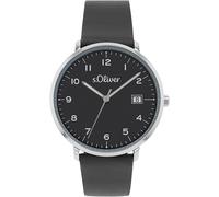 Quarzuhr S.OLIVER, grau (dunkelgrau), Armbanduhren, Herren, Quarzuhr, Armbanduhr, Damenuhr, Herrenuhr, Lederarmband, Datum (30567642-0)