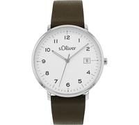 Quarzuhr S.OLIVER, grün (khakifarben), Armbanduhren, Herren, Quarzuhr, Armbanduhr, Damenuhr, Herrenuhr, Lederarmband, Datum (18299002-0)
