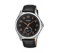 Quarzuhr, schwarz, CASIO TIMELESS COLLECTION, Armbanduhren, Herren, Quarzuhr, Armbanduhr, Herrenuhr, Lederarmband, analog, Mondphase (49650323-0)