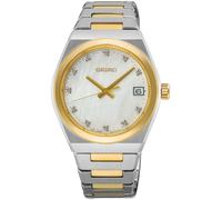 Quarzuhr SEIKO, gold (silbergoldfarben), Armbanduhren, Damen, Quarzuhr, Armbanduhr, Damenuhr, Edelstahlarmband, Perlmutt, Tag, Diamant (57640151-0)