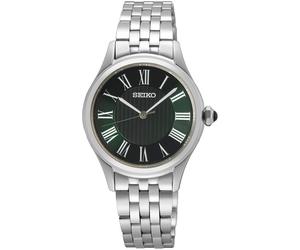 Quarzuhr SEIKO, silber (silberfarben, grün), Armbanduhren, Damen, Quarzuhr, Armbanduhr, Damenuhr, Edelstahlarmband, analog, Saphirglas (11942561-0) silberfarben, grün