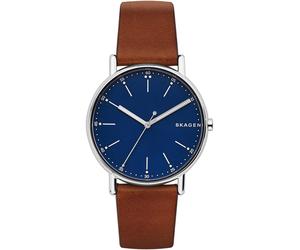 Quarzuhr SKAGEN "SIGNATUR", braun (braun, blau), Armbanduhren, Damen, Quarzuhr, Armbanduhr, Herrenuhr, Damenuhr, Leuchtzeiger, Lederarmband (81197660-0) braun, blau