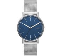 Quarzuhr SKAGEN "SIGNATUR", silber (silberfarben, blau), Armbanduhren, Damen, Quarzuhr, Armbanduhr, Herrenuhr, Damenuhr, analog, Edelstahlarmband (90718066-0) silberfarben, blau