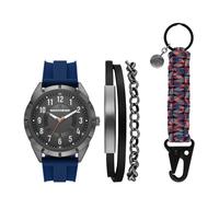 Quarzuhr SKECHERS "Nylon Cord Keychain Set", blau, schwarz, Armbanduhren, Herren, Quarzuhr, Armbanduhr, Herrenuhr, Silikonarmband, Ideal auch als Geschenk, analog (39014624-0) blau, schwarz