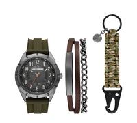 Quarzuhr SKECHERS "Nylon Cord Keychain Set", oliv, anthrazit, Armbanduhren, Herren, Quarzuhr, Armbanduhr, Herrenuhr, Silikonarmband, Ideal auch als Geschenk, analog (40008805-0) oliv, anthrazit