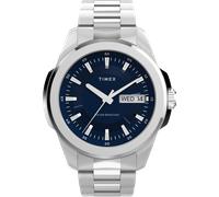 Quarzuhr TIMEX "ESSEX", silberfarben, dunkelblau, Armbanduhren, Herren, Quarzuhr, Armbanduhr, Herrenuhr, Edelstahlarmband, Datum, Leuchtzeiger (20883436-0) silberfarben, dunkelblau