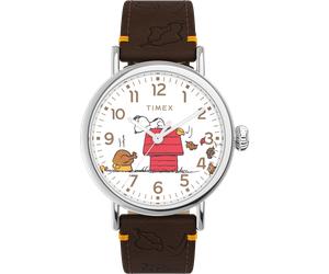 Quarzuhr TIMEX "TIMEX x PEANUTS TIMEX WATERBURY", braun (dunkelbraun), Armbanduhren, Damen, Quarzuhr, Armbanduhr, Herrenuhr, Damenuhr, Lederarmband, Leuchtzeiger (46859923-0) dunkelbraun