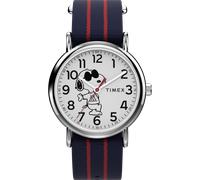 Quarzuhr TIMEX "TIMEX x PEANUTS TIMEX WEEKENDER", blau (blau, rot), Armbanduhren, Damen, Quarzuhr, Armbanduhr, Damenuhr, Textilarmband, analog (41993802-0) blau, rot