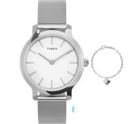 Quarzuhr TIMEX "TRANSCEND", silber (silberfarben), Armbanduhren, Damen, Quarzuhr, Armbanduhr, Damenuhr, Edelstahlarmband, Geschenkidee, analog (79849361-0) silberfarben