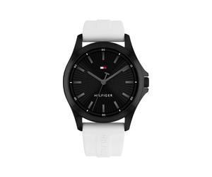 Quarzuhr TOMMY HILFIGER "BRUCE", weiß, schwarz, Armbanduhren, Herren, Quarzuhr, Armbanduhr, Herrenuhr, Silikonarmband, analog (39756724-0) weiß, schwarz