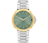 Quarzuhr TOMMY HILFIGER "LORI", grün (edelstahlfarben, grün), Armbanduhren, Damen, Quarzuhr, Armbanduhr, Damenuhr, Edelstahlarmband, analog (21958331-0) edelstahlfarben, grün