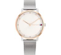Quarzuhr TOMMY HILFIGER "PIPPA", silber (silberfarben, weiß), Armbanduhren, Damen, Quarzuhr, Armbanduhr, Damenuhr, analog, Edelstahlarmband (32510906-0) silberfarben, weiß